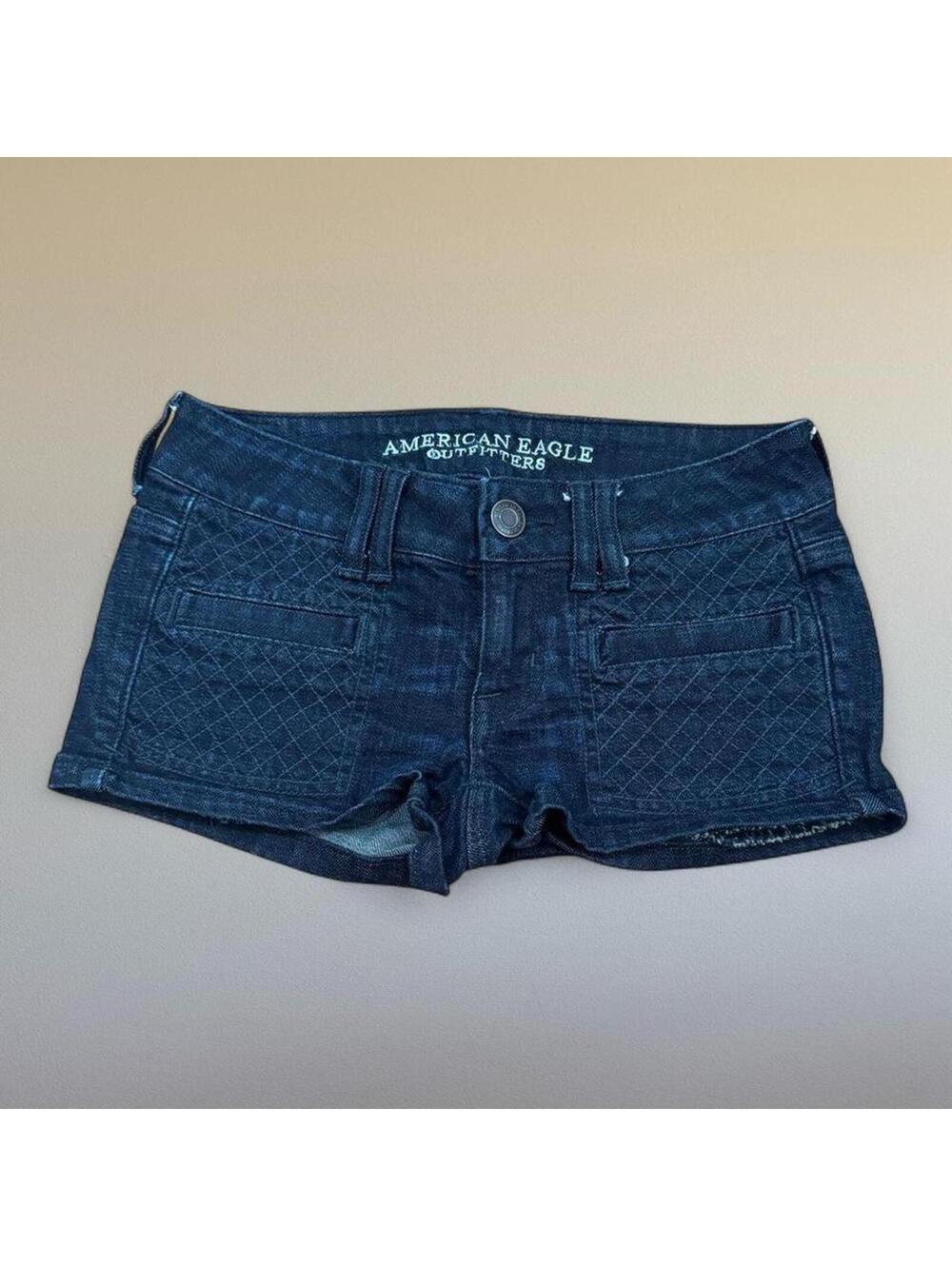 American Eagle Outfitters Dark Blue Quilted Denim Shorts